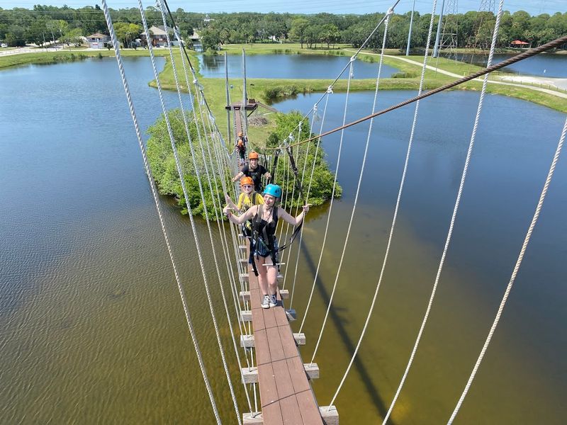 Suspension Bridge Walk High Above the Ground