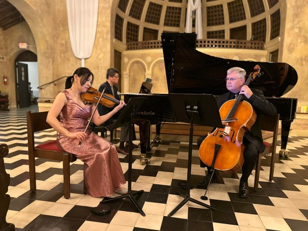 Performing with the "Summer with the Symphony" chamber series will be musicians Huifang Chen, violin; Tao Lin, piano; and Christopher Glansdorp, cello. (Catherine Lan/South Florida Symphony Orchestra/Courtesy)