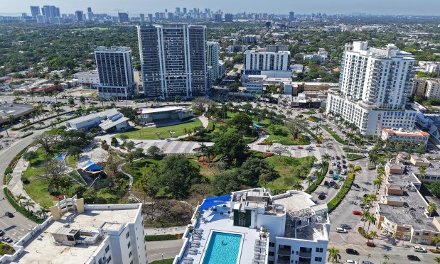 Hollywood's Young Circle, shown Friday looking south, has undergone a development boom in recent years. Will that development growth extend up and down Federal Highway? Hollywood leaders think so. (Amy Beth Bennett/South Florida Sun Sentinel)