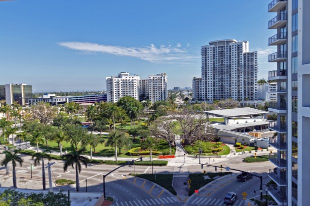 Tall towers, shown Friday, dominate the landscape on Young Circle in Hollywood. City leaders expect more to rise on key corridors like Federal Highway and State Road 7. (Amy Beth Bennett/South Florida Sun Sentinel) 