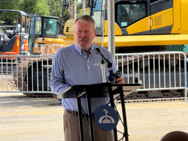 Orlando Mayor Buddy Dyer speaks at the construction ceremony for 100-unit senior affordable housing project Legacy Place, located on Piedmont Street just west of John Young Parkway, on May 1, 2026. (James Wilkins/GrowthSpotter)