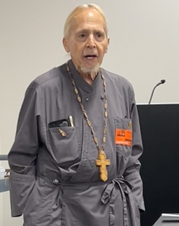 Father John Hamatia, who has led St. George Orthodox Church in downtown Orlando for 53 years, said the historic building would be overwhelmed by a proposed 37-story hotel and condo tower next door. (Staff photo)