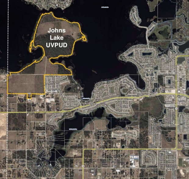 The Johns Lake UVPUD (top left) is a proposed mixed-use community set for 613 dwelling units on just over 337 acres on the south edge of Johns Lake near the Lake-Orange county line in Winter Garden. (Map courtesy of Orange County Property Appraiser)