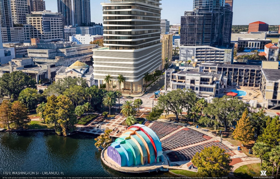 This rendering shows the parking podium before the carve out...