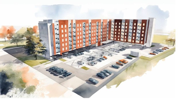 OHA is seeking approval under the Live Local Act for the new 7-story, all-affordable senior housing overlooking Lake Lorna Doone. (Rendering by Baker Barrios)