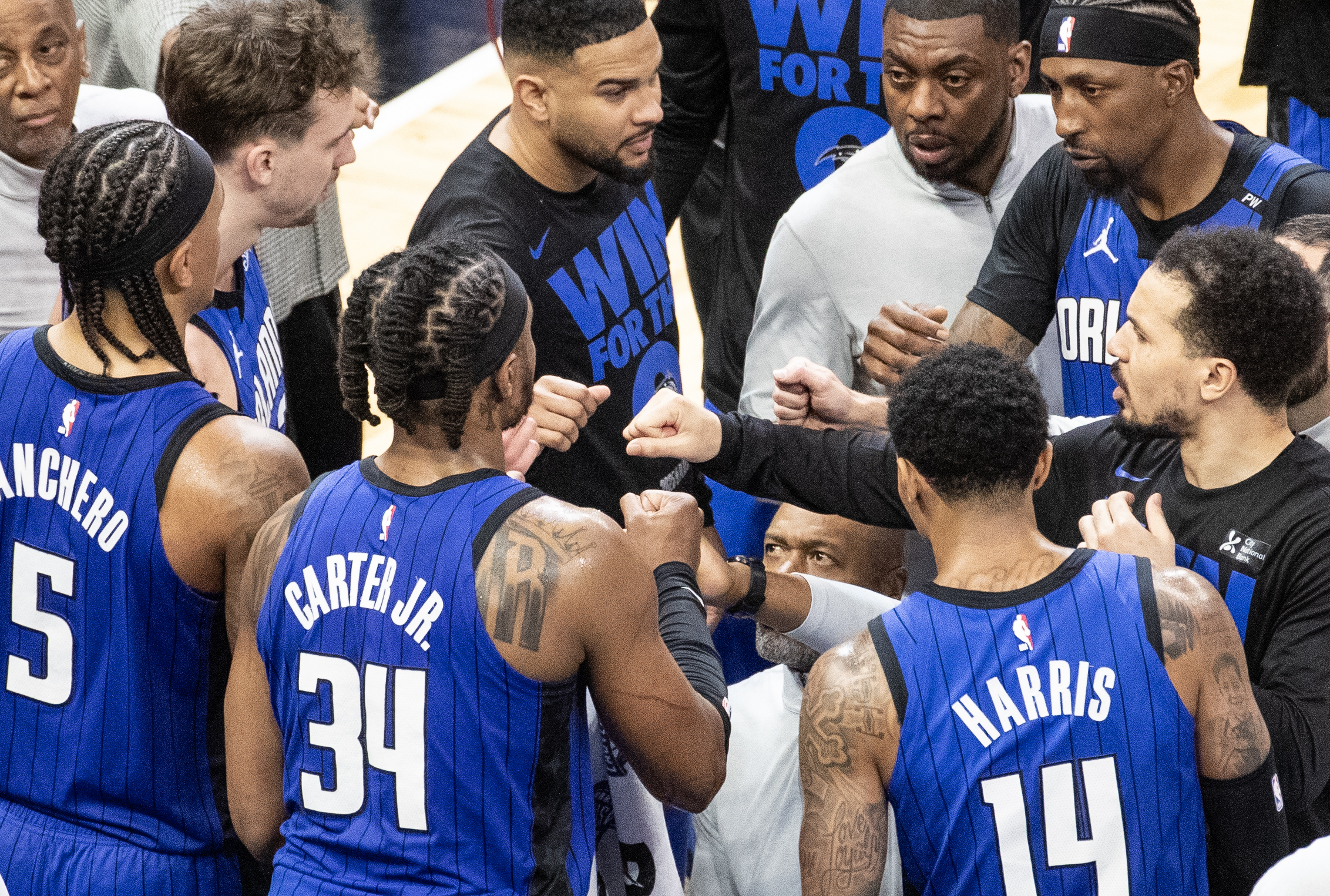 Orlando Magic head coach Jamahl Mosley coaches his players during...