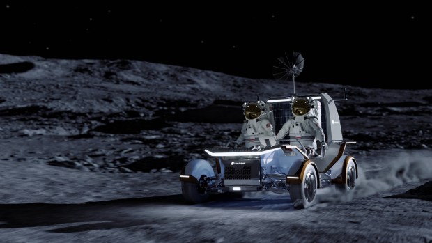 Lunar Outpost with partners General Motors, Goodyear and Leidos, were selected by NASA as one of two providers of a crewed lunar rover for the Artemis program. Their rover is named Pegasus. (Courtesy/Lunar Outpost)