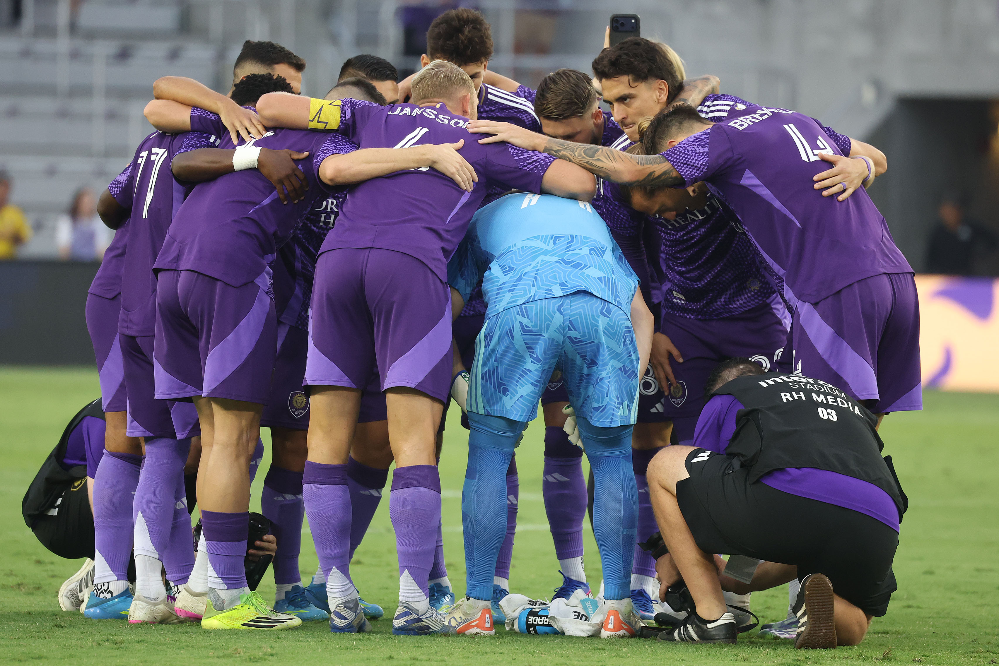 Orlando players huddle during the Atlanta United at Orlando City...