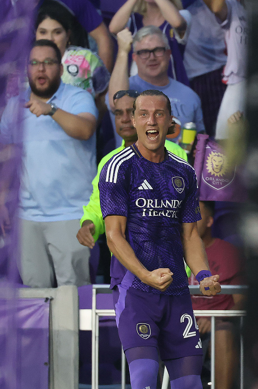 Orlando player Griffin Dorsey (24) celebrates after scoring a goal...
