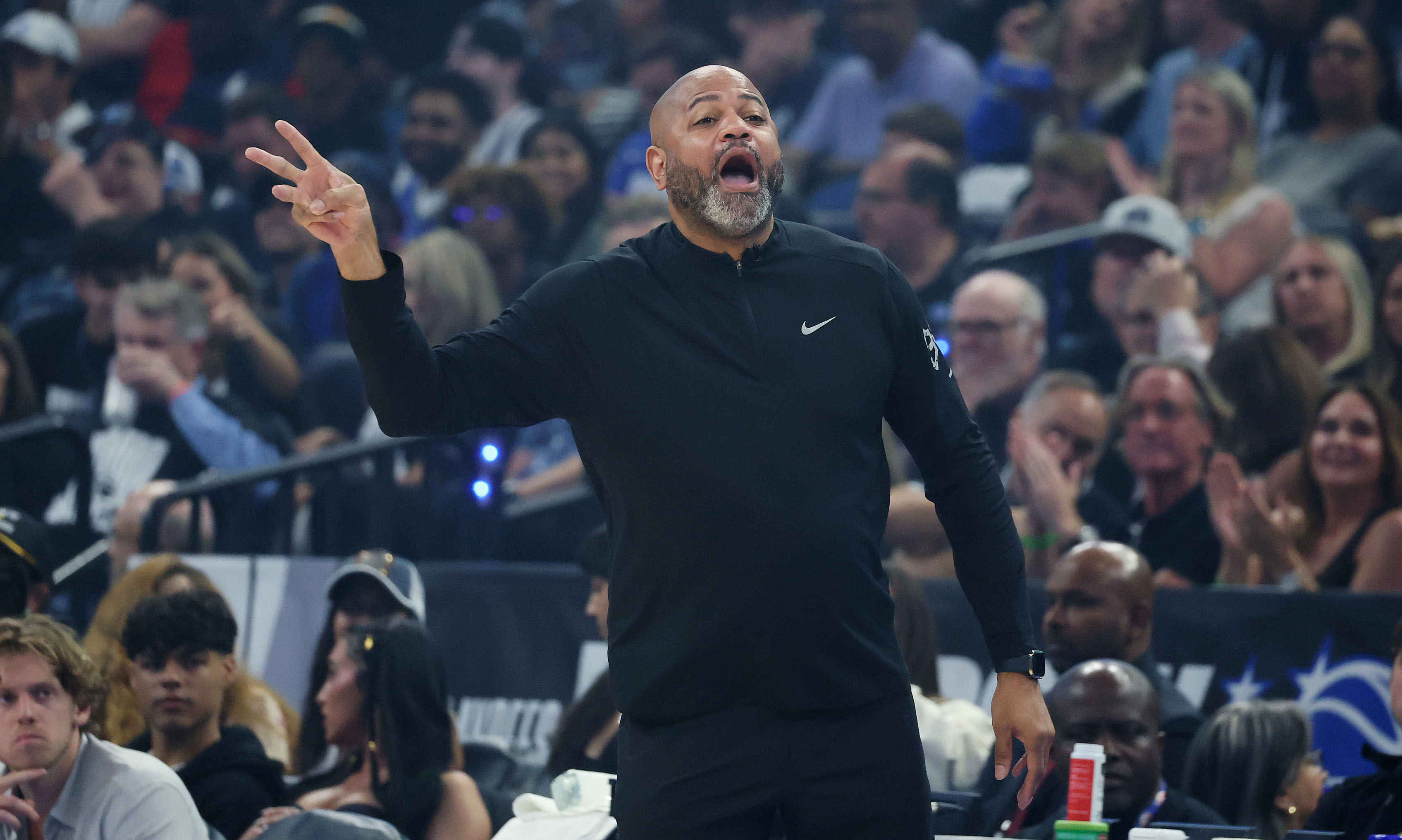 Detroit coach JB Bickerstaff yells during the Detroit Pistons at...