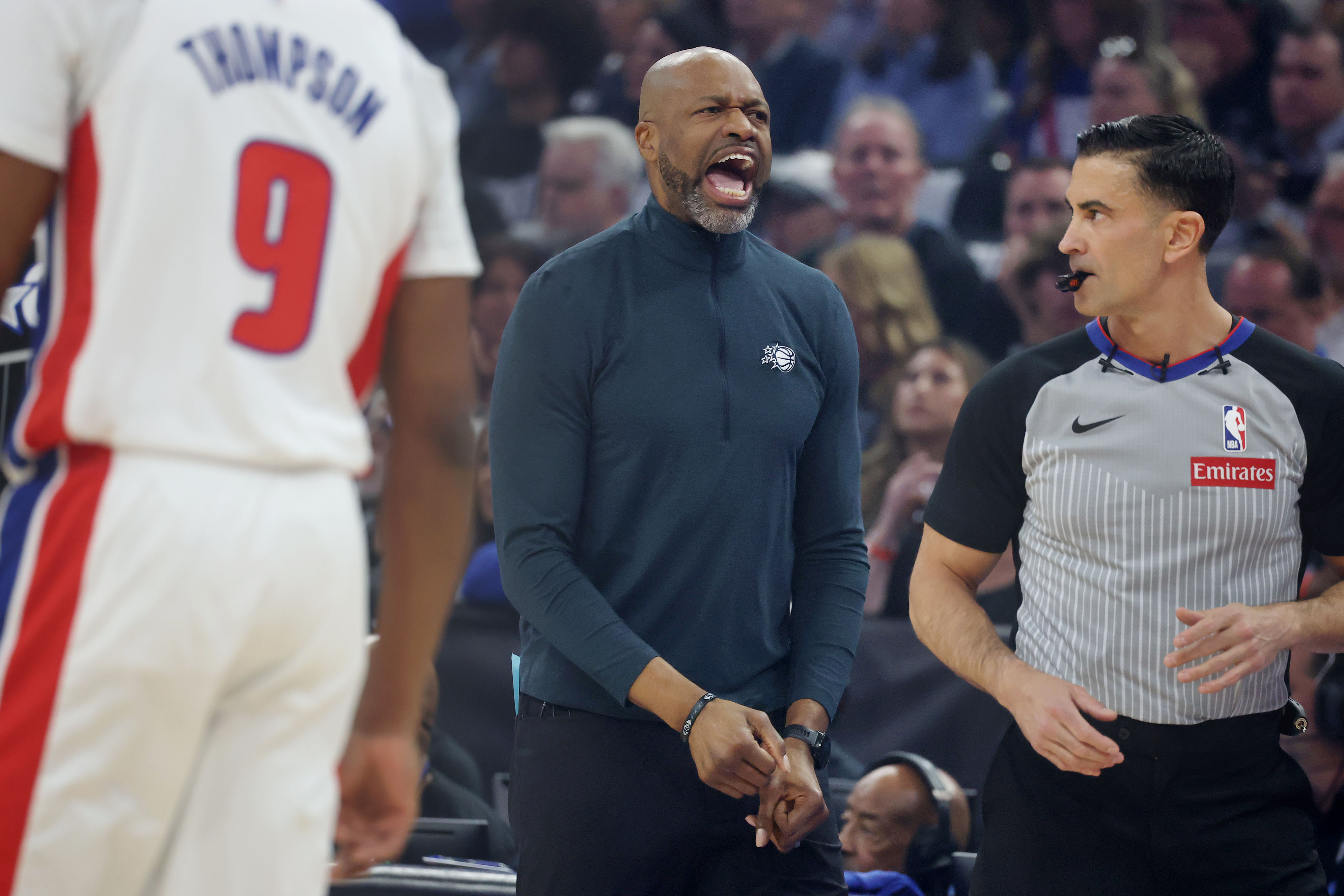 Orlando coach Jamahl Mosley yells during the Detroit Pistons at...