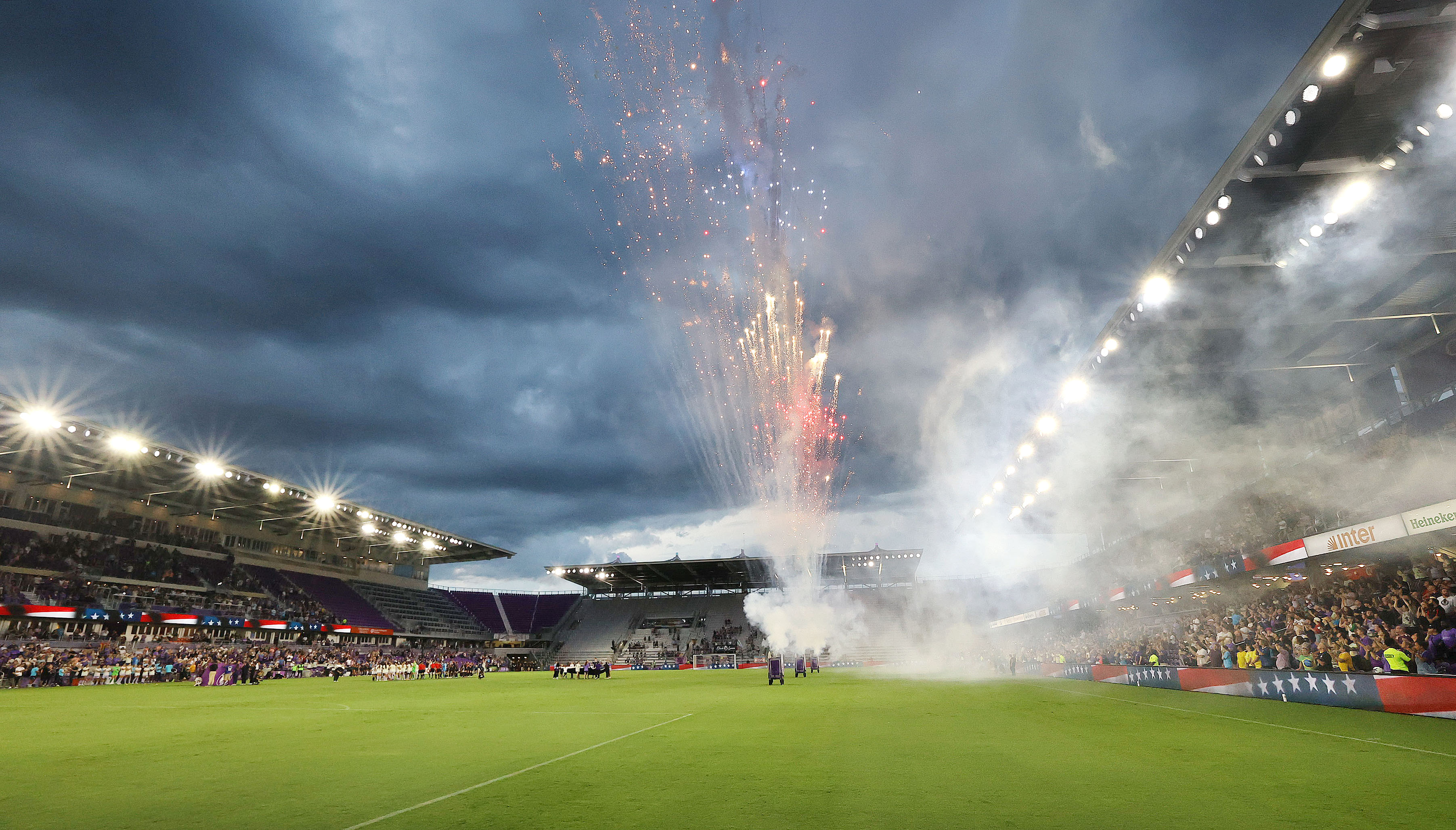 Fireworks explode before the Bay FC at Orlando Pride NWSL...