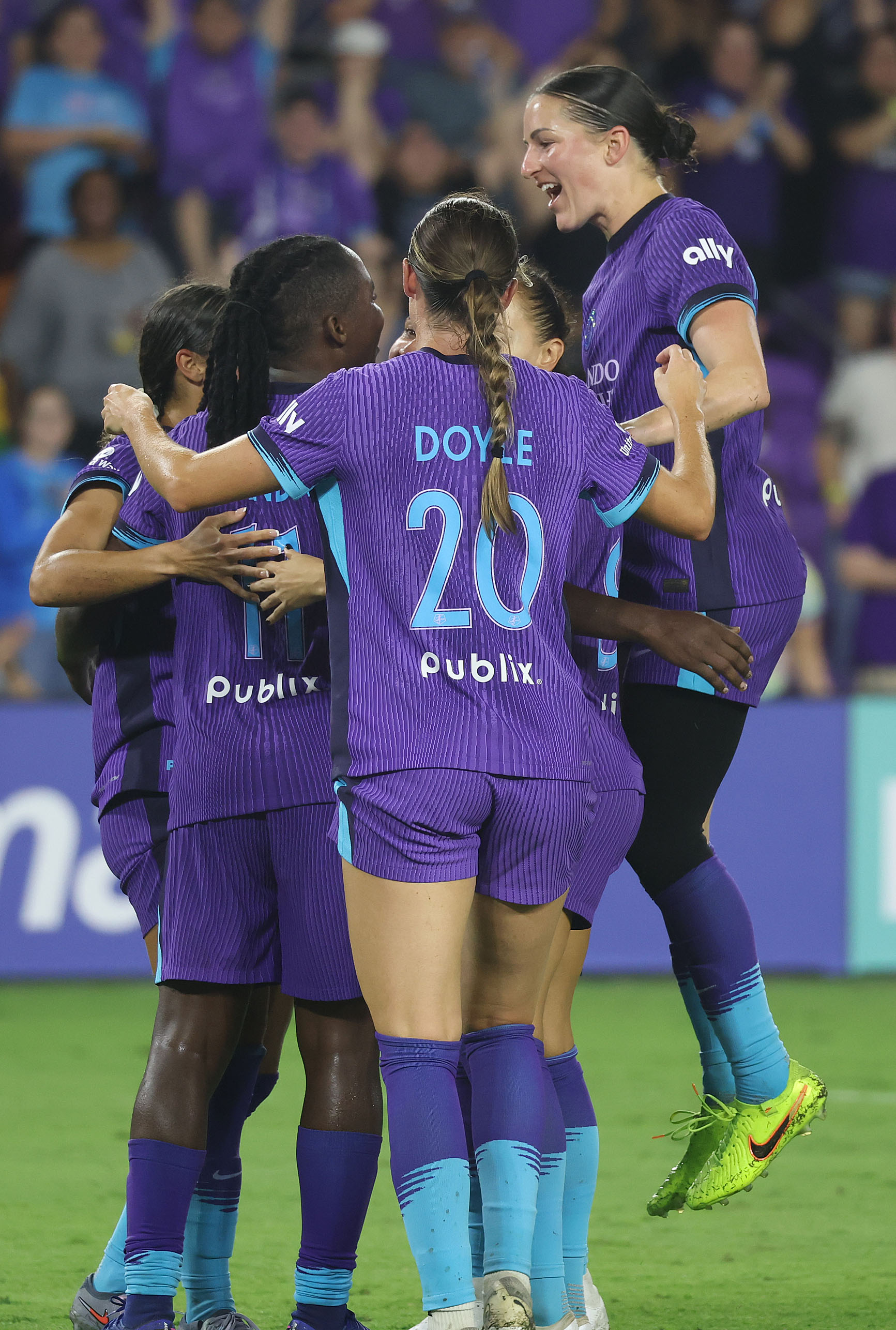 Orlando players celebrate after a goal during the North Carolina...