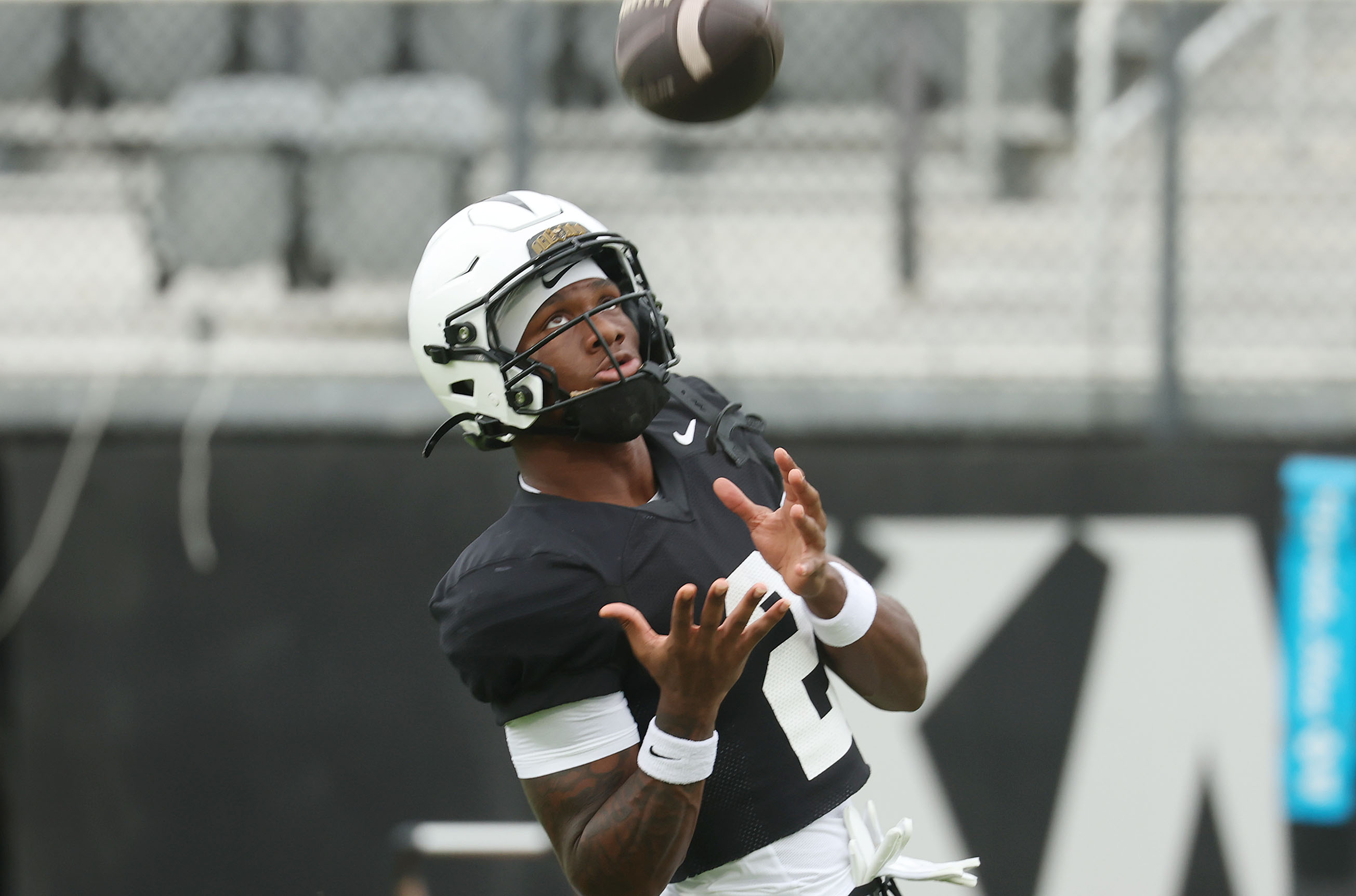 UCF receiver Tyren Hornes catches a pass during UCF Football...