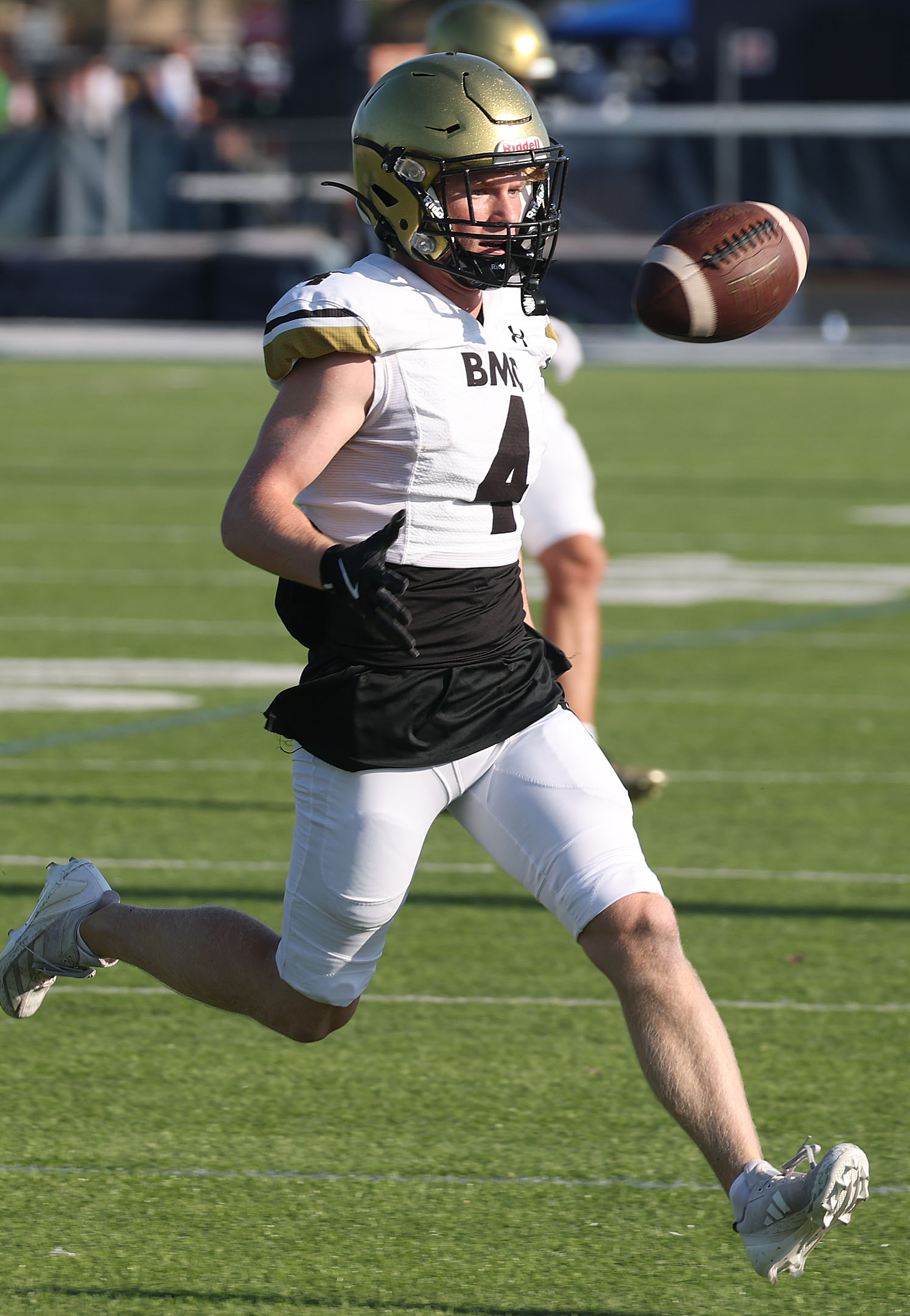 Bishop Moore receiver Matthew Sullivan can't quite catch a pass...