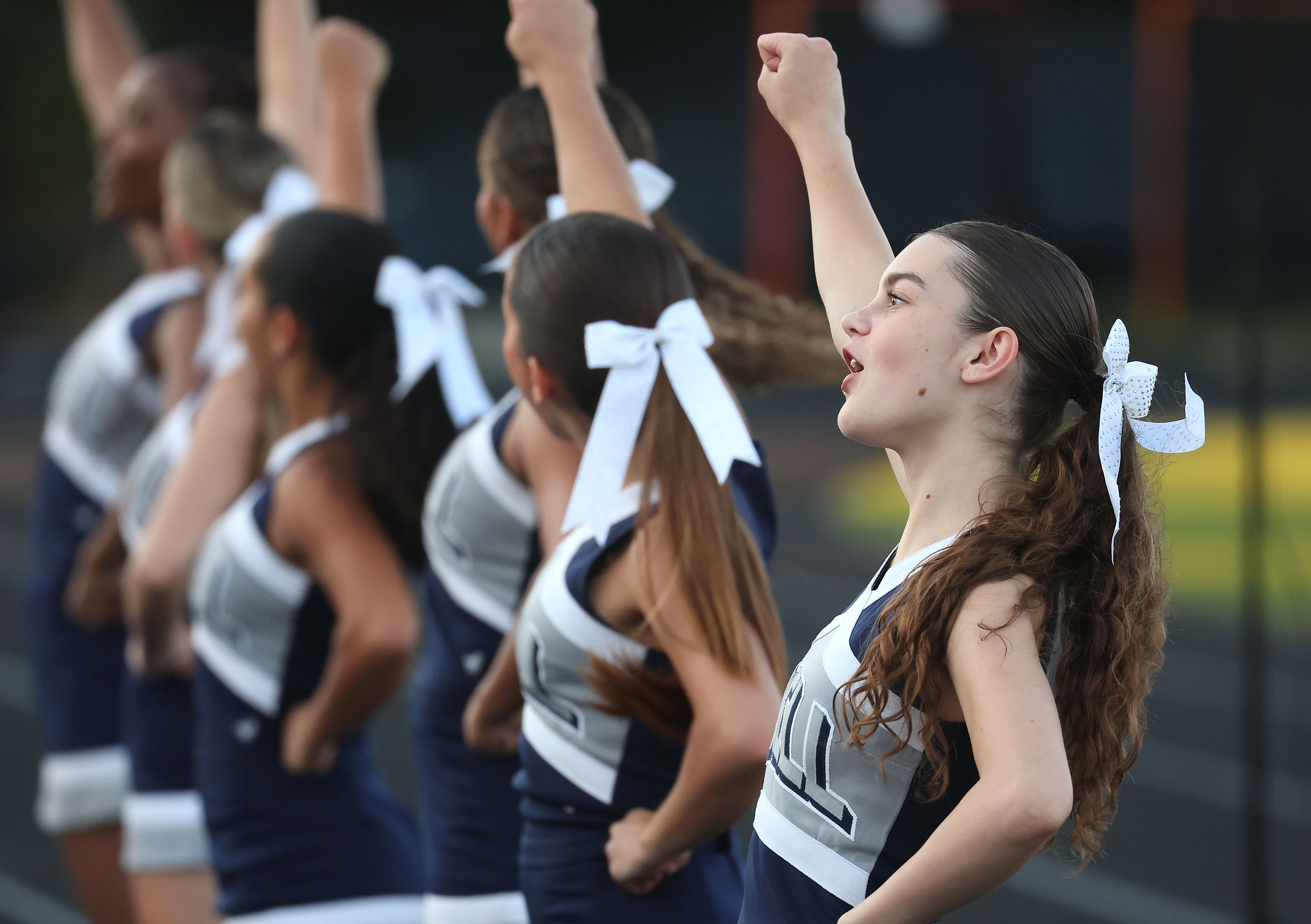 Lake Howell cheerleaders cheer during a Spring High School Football...