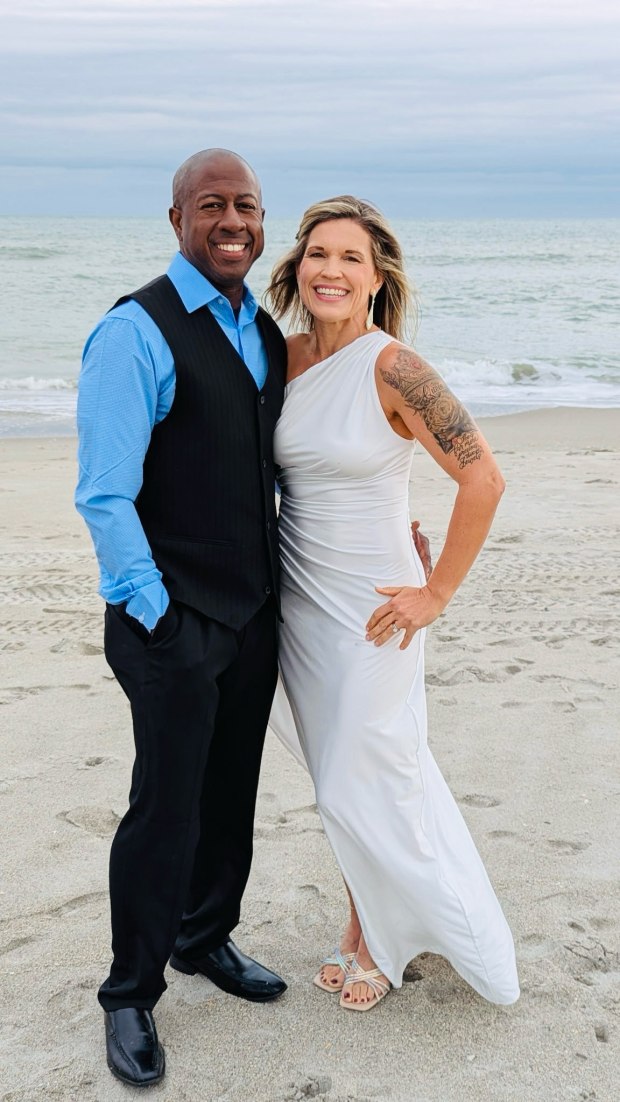 "So many restaurant owners end up getting divorced or having other issues because they're always at work," says Jay Brown. After a 2024 separation, he and wife, Kacy, reconciled. They renewed their vows on Melbourne Beach late last year. (Photo courtesy Jay Brown)