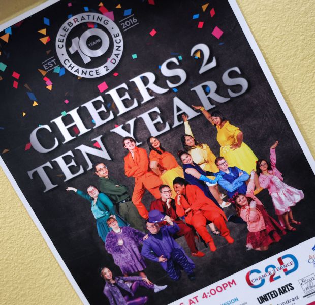 A poster promotes the upcoming 10-year anniversary performance for the students at Chance 2 Dance. (Joe Burbank/Orlando Sentinel)