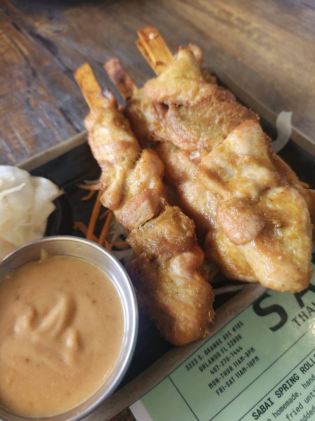 Chicken satay on special at Sabai Thai Street Food. (Amy Drew Thompson/Orlando Sentinel)