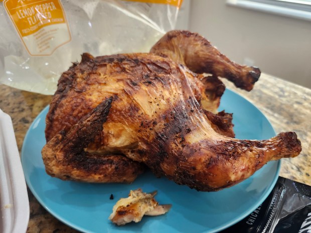 Walmart Neighborhood Market's lemon pepper chicken runs larger and cheaper than its Publix counterpart. (Amy Drew Thompson/Orlando Sentinel)