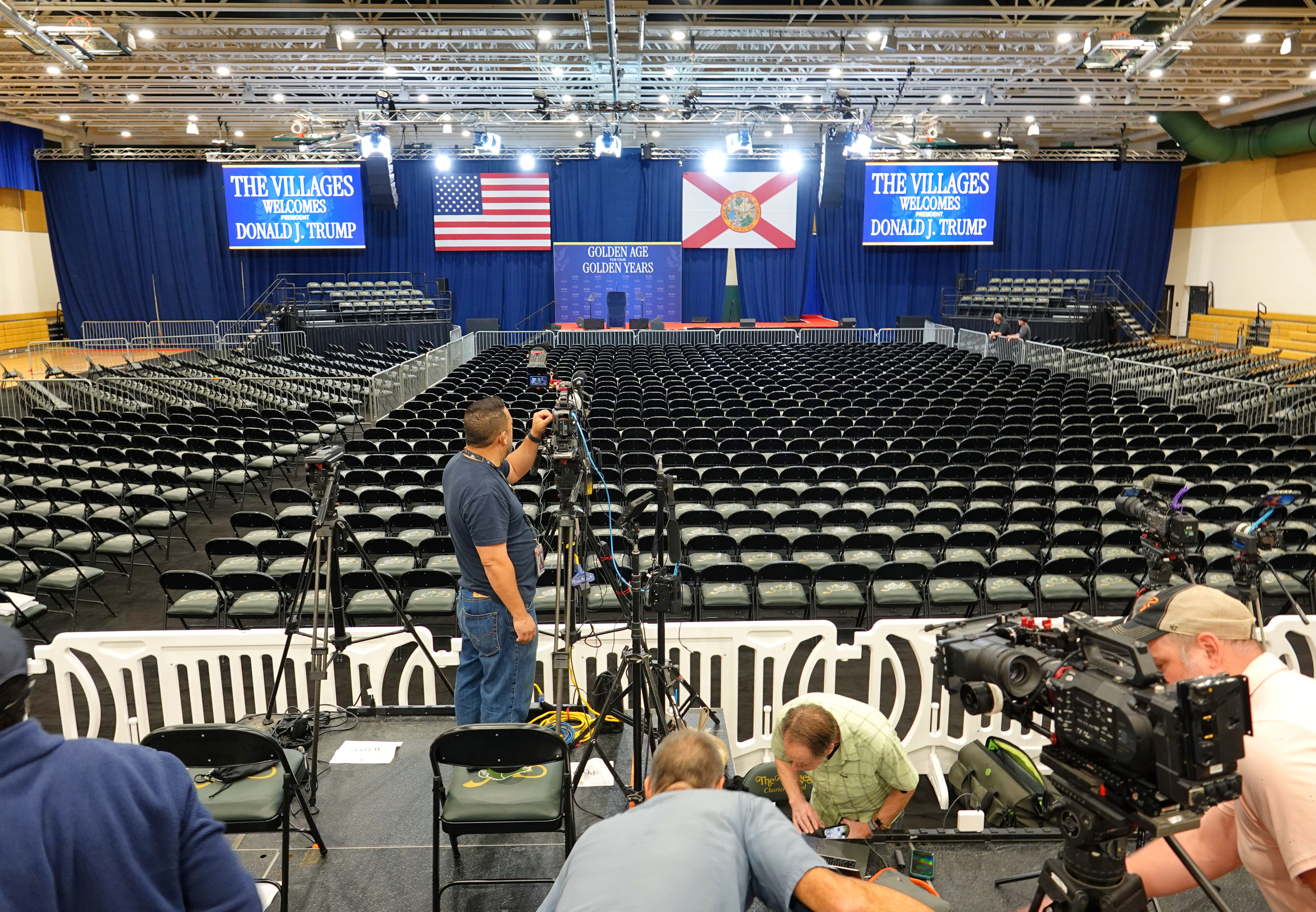 Media set up for the visit of President Donald Trump...
