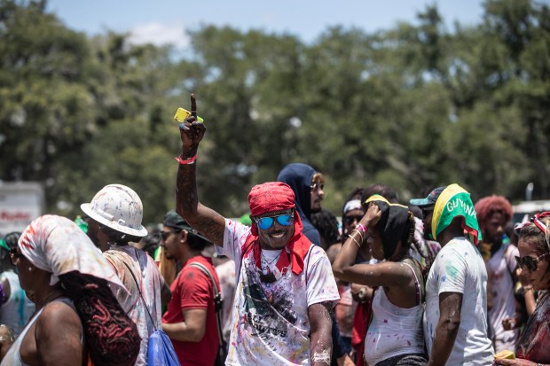 The J'ouvert celebration at Camping World Stadium in downtown Orlando, Fla., Saturday, May 27, 2023. J'ouvert signals the beginning of Carnival celebrations in the Caribbean which coincides with the emancipation of the enslaved on many of the islands in the Caribbean. (Willie J. Allen Jr./Orlando Sentinel)