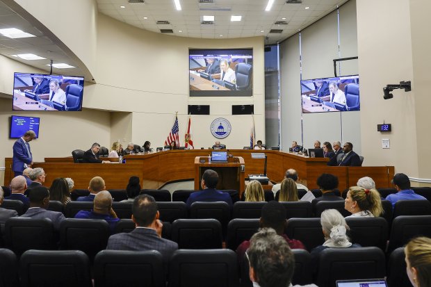 Hillsborough County Administrator Bonnie Wise makes opening remarks during a Hillsborough Board of County Commissioners workshop for the Rays' stadium proposal on April 16. (Luis Santana/Tampa Bay Times)