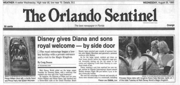 Orlando Sentinel coverage of Princess Diana's visit in 1993. (Orlando Sentinel file)