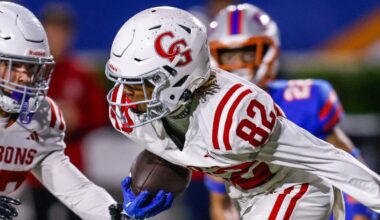 DJ Miller catches a touchdown during Kentucky Spring Practice, via Jacob Noger, UK Athletics