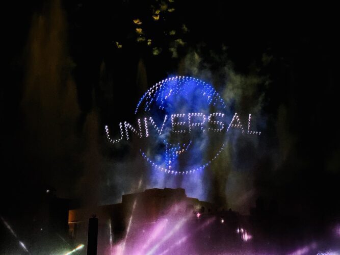 Universal logo - CineSational Symphonic Spectacular - drones - photo by Matt Roseboom