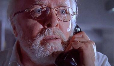 John Hammond (Richard Attenborough) on the phone with Alan Grant (Sam Neill) in 'Jurassic Park'. Jurassic Park Universal Orlando ride.