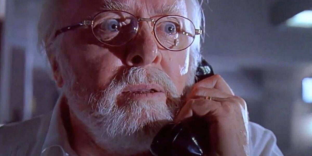 John Hammond (Richard Attenborough) on the phone with Alan Grant (Sam Neill) in 'Jurassic Park'. Jurassic Park Universal Orlando ride.
