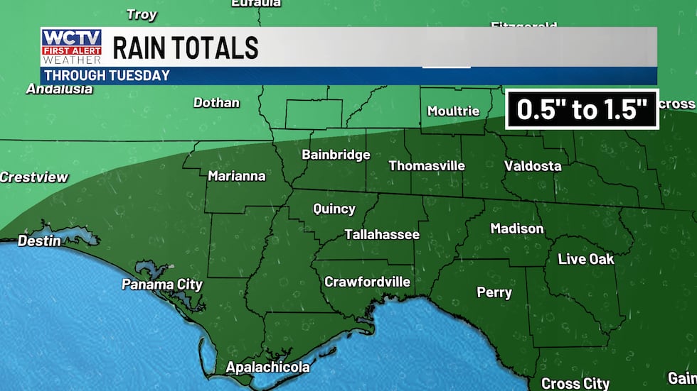 Rain totals between 0.5" and 1.5" of rain.
