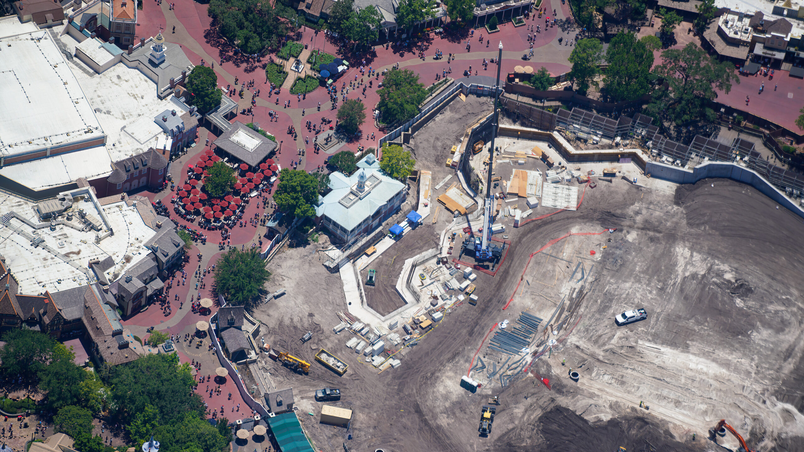 The latest aerial photos show that construction has continued to advance from early clearing and grading into more infrastructure work.