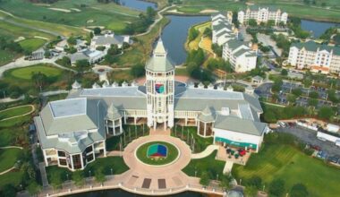 Aerial view of the IMAX theater and the World Golf Hall of Fame at World Golf Village.