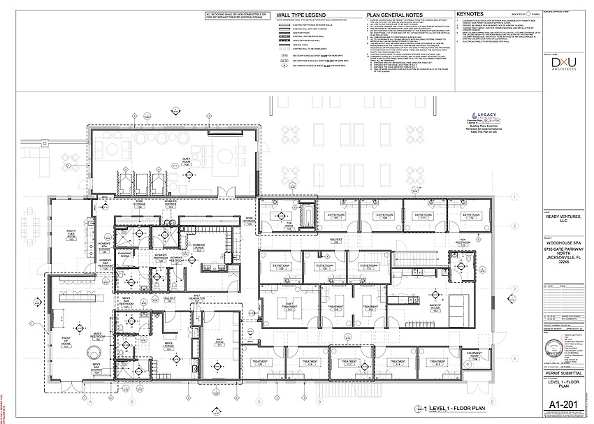 The floor plan for the first floor of Woodhouse Spa shows the services the spa will provide. The floor plan for the first floor of Woodhouse Spa shows the services the spa will provide.