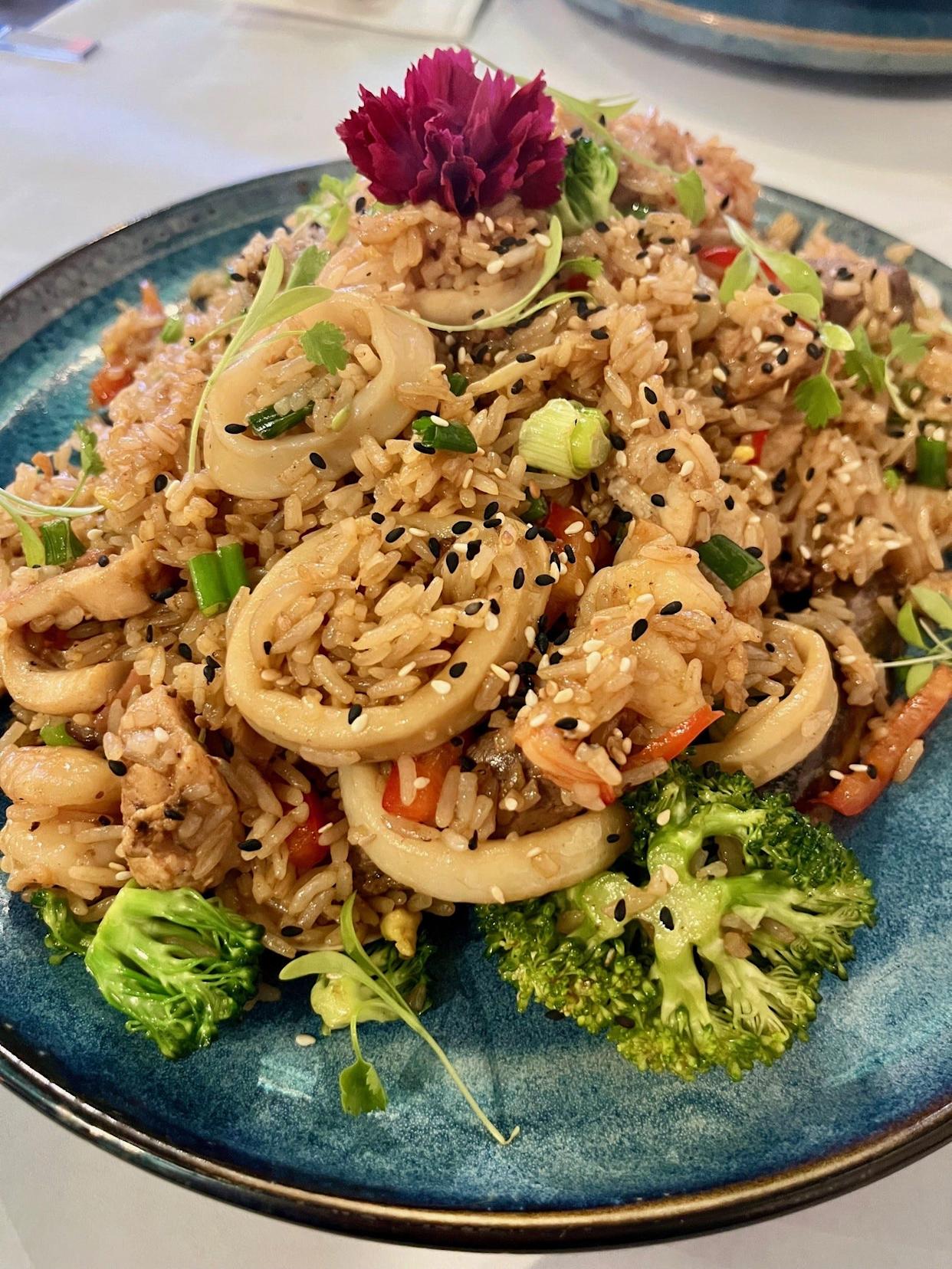The arroz chaufa mix combo at Sunqu Delights of Peru comes loaded with seafood, chicken and beef.