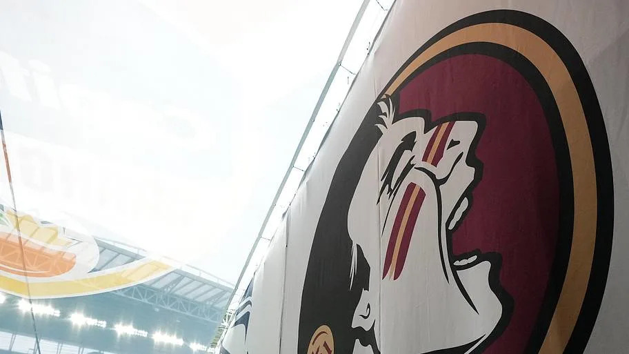 Florida State logo on a banner inside of Hard Rock Stadium 2023