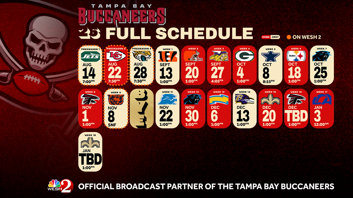 Tampa Bay Buccaneers 2026 schedule set