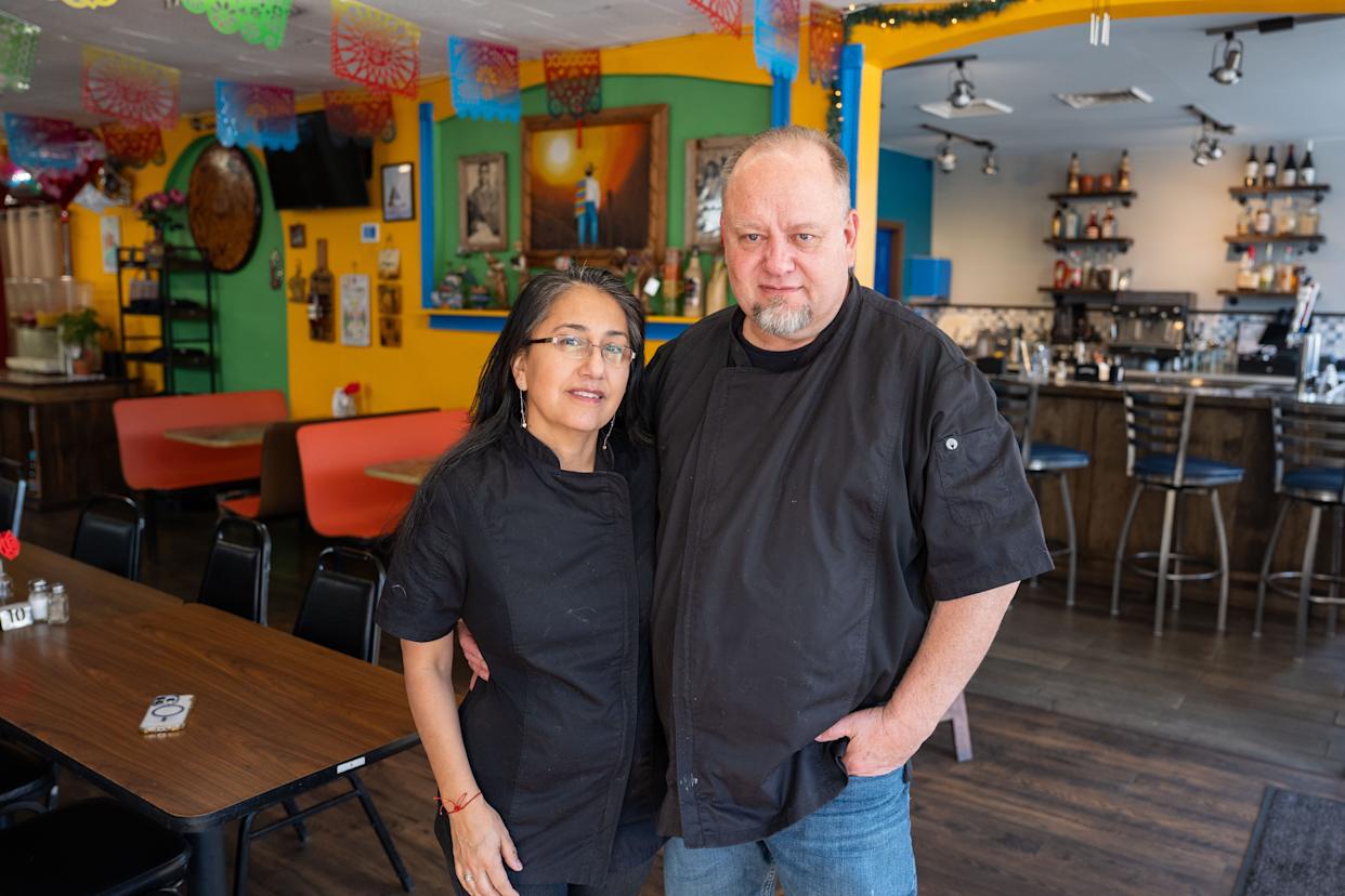 Nora and Sid Getz, owners of La Tiendita, a restaurant that offers authentic Mexican and Brazilian cuisine, pose for a portrait inside their restaurant Thursday, Feb. 26, 2026.
