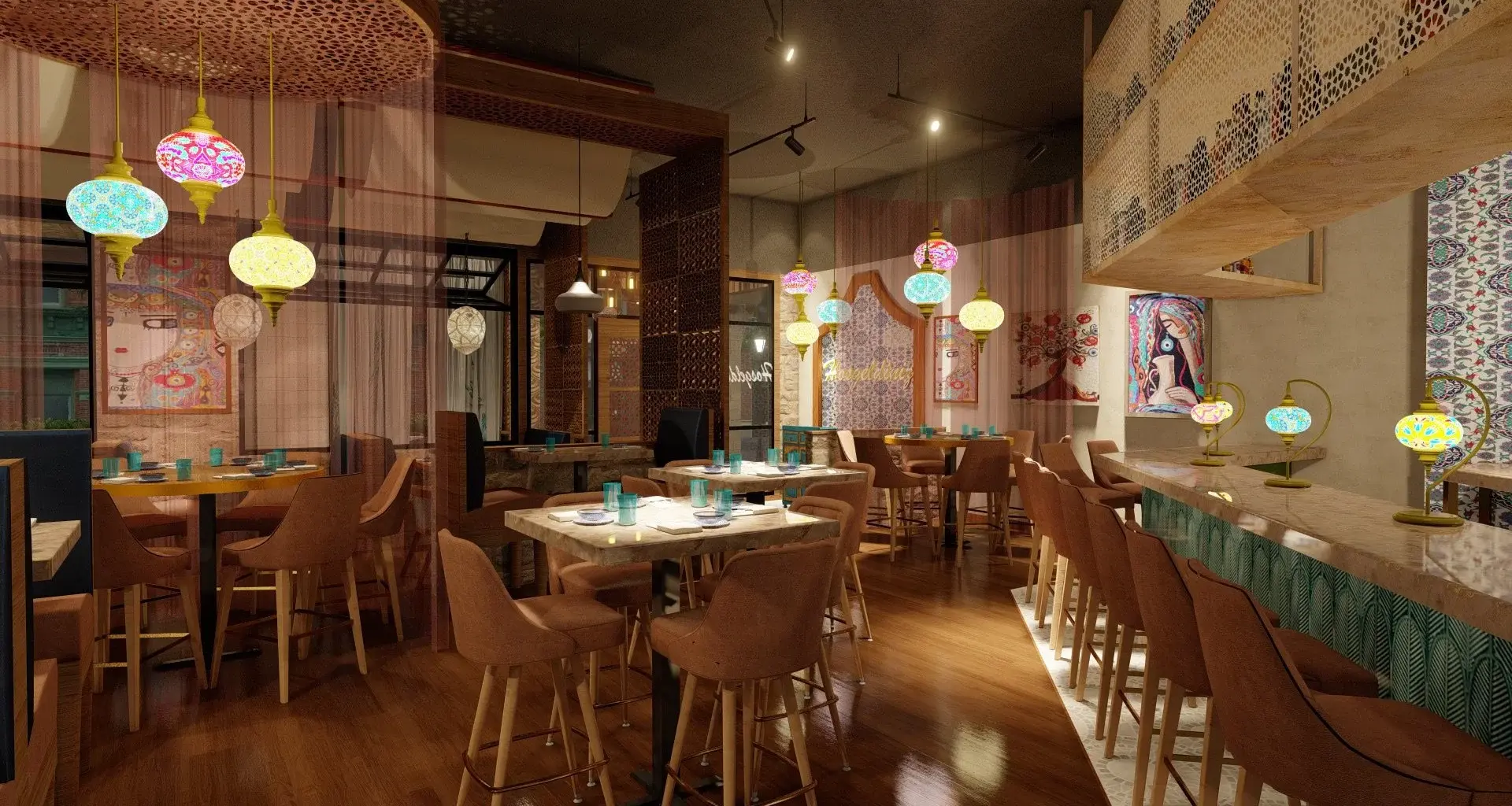 Interior dining room at Bosphorous Turkish Cuisine in St. Petersburg