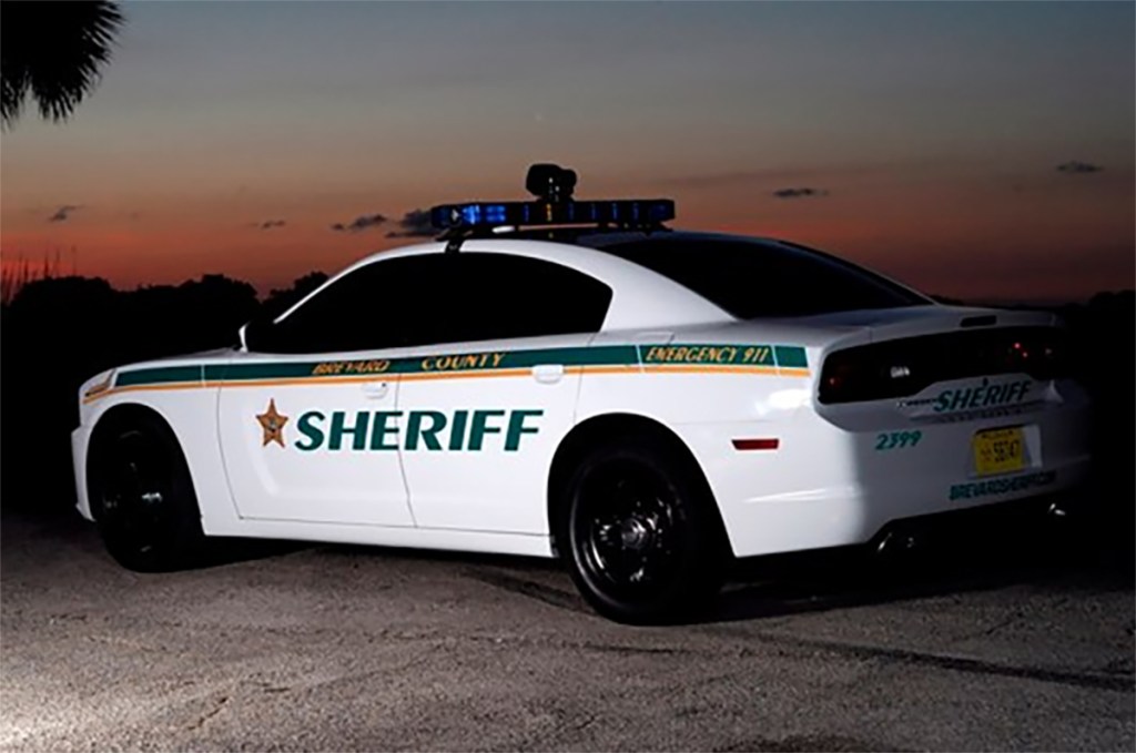 Brevard Sheriff patrol car at sunset.