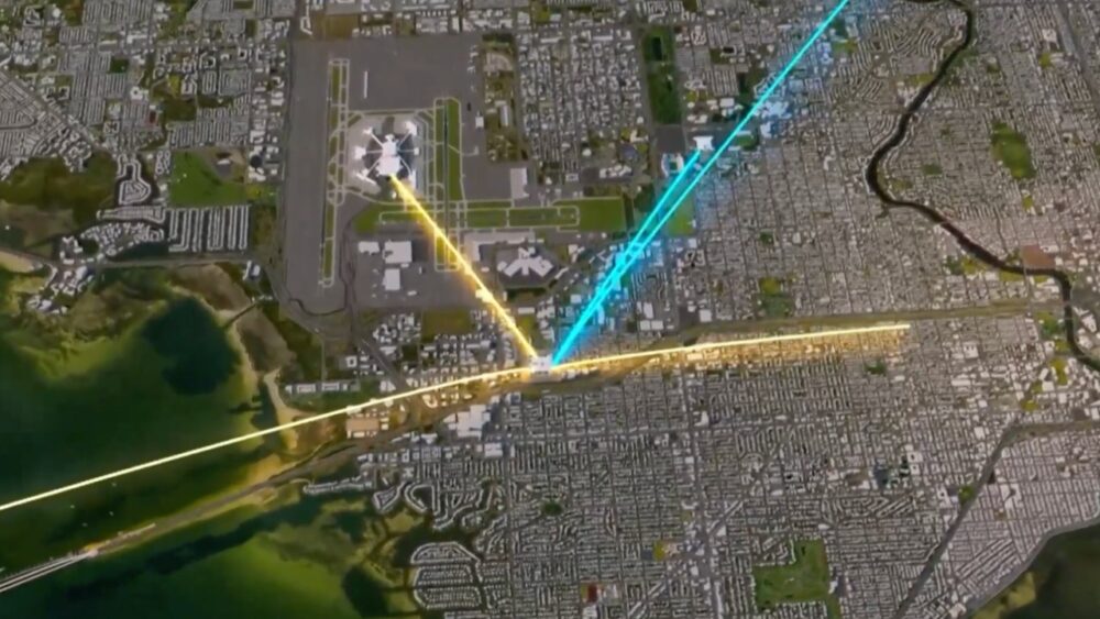 Concept rendering of Tampa International Airport’s proposed SkyLink transit network connecting Westshore, downtown Tampa and regional destinations.