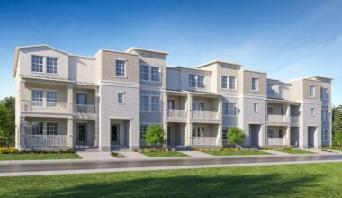 Rendering of three-story townhomes at Lennar’s Townes at Manhattan Crossing development in South Tampa.