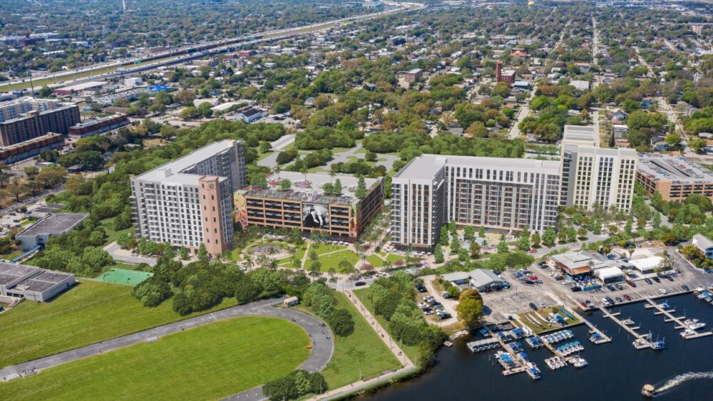 Aerial rendering of the Rome Yards mixed-use redevelopment project in West Tampa