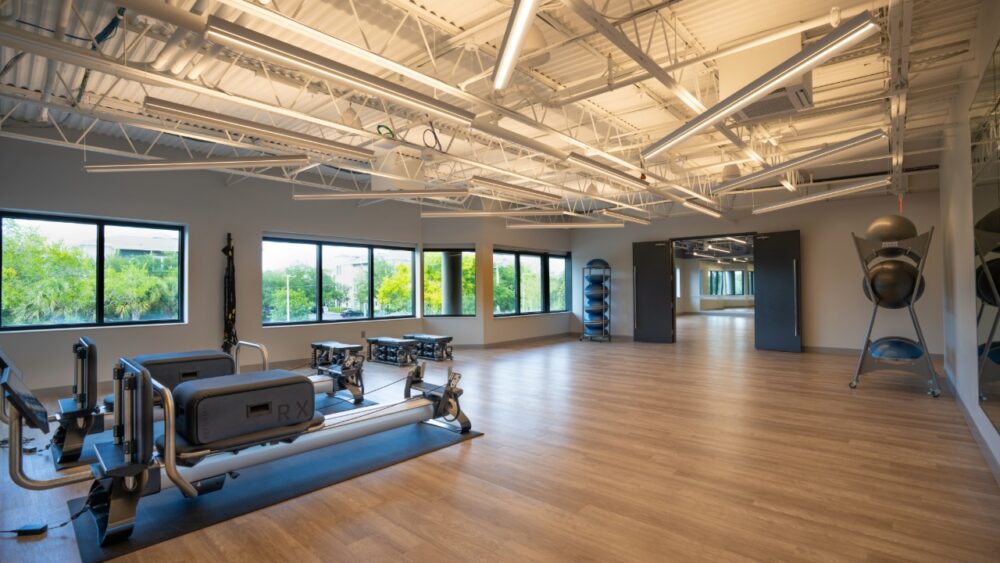 Fitness studio and Pilates area inside Power Design wellness facility in St. Petersburg