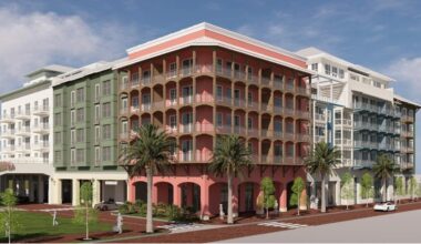 Rendering of the proposed Marriott Tribute hotel in John’s Pass with balconies, retail space and rooftop amenities.