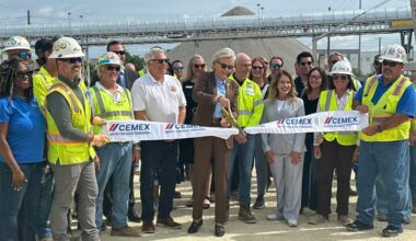 Tampa Mayor Jane Castor and Cemex officials cut the ribbon at the expanded aggregate terminal at Port Tampa Bay.