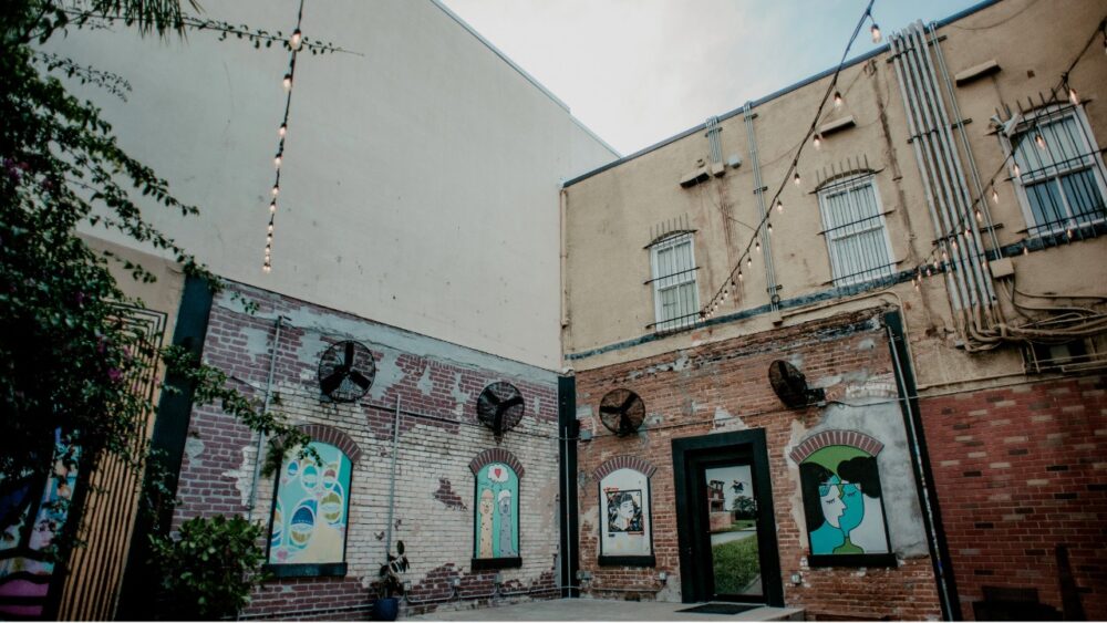 Courtyard performance and gathering space at The Bricks in Ybor City.
