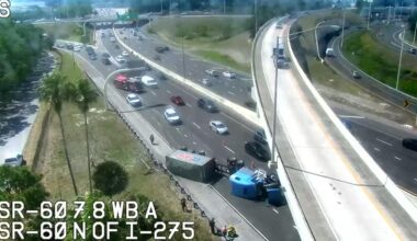 Overturned semi-truck blocks part of SR-60 near I-275